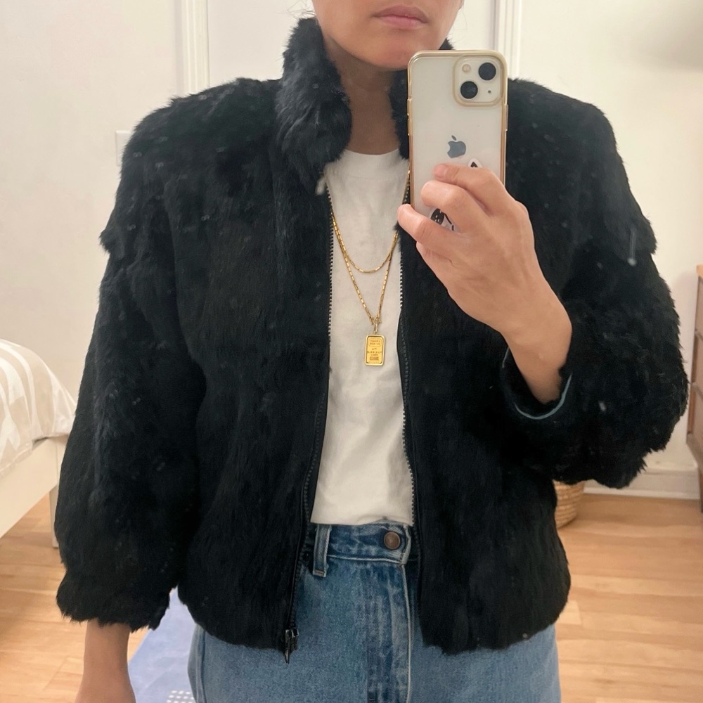 Vintage Real Fur Black Jacket Coat XS